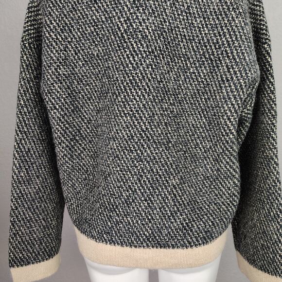 J.Crew Jacquard V-Neck Lady Jacket Cardigan Wool Blend Black/Cream Size Large - Picture 13 of 14